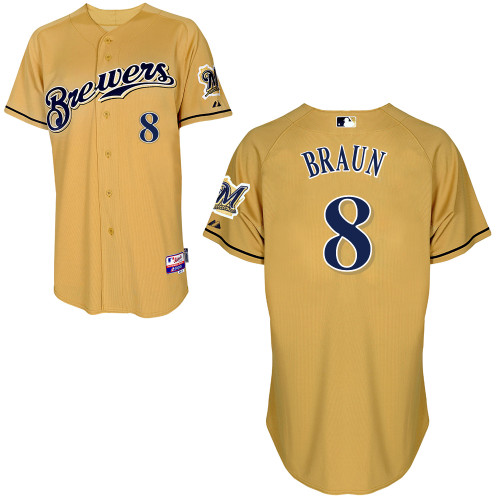 Ryan Braun #8 MLB Jersey-Milwaukee Brewers Men's Authentic Gold Baseball Jersey